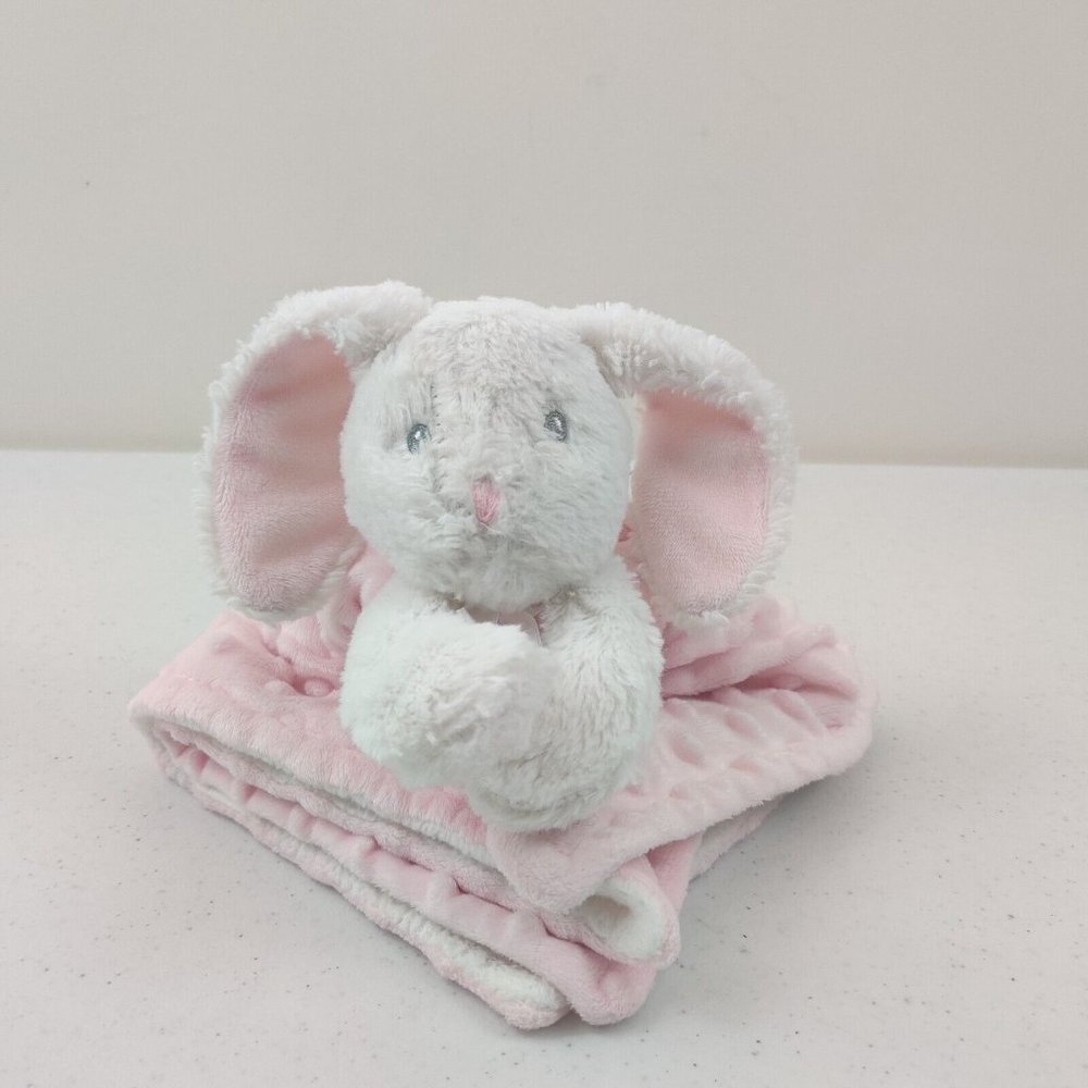 Blankets and Beyond Minky lovey security blanket white rabbit plush pink bunny